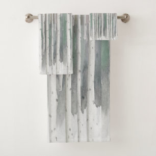 Biophilic handpainted muted birch watercolor wood bath towel set