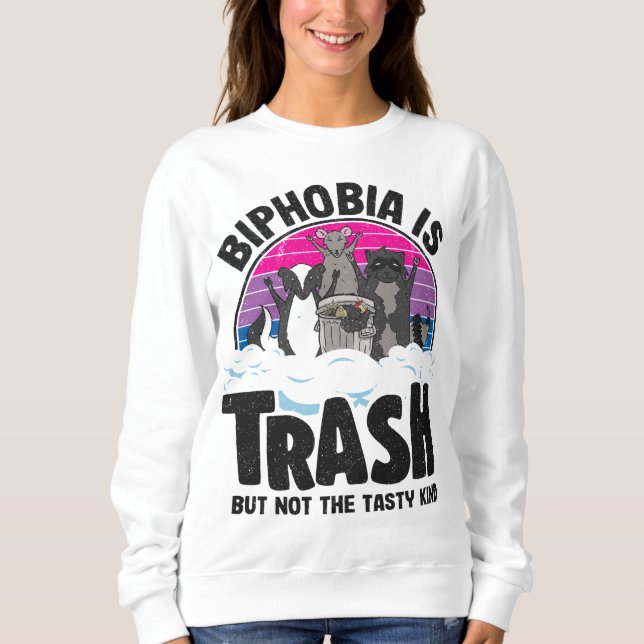 Biphobia Is Trash Opossum Racoon Bisexual Flag Bi Sweatshirt (Front)