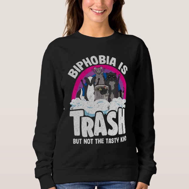 Biphobia Is Trash Opossum Racoon Bisexual Flag Bi Sweatshirt (Front)