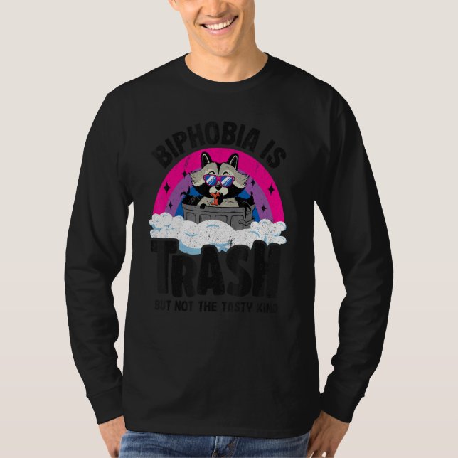 Biphobia Is Trash Racoon Bisexual Pride Flag Bi P T-Shirt (Front)