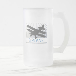 Biplane Aeroplane Frosted Glass Beer Mug
