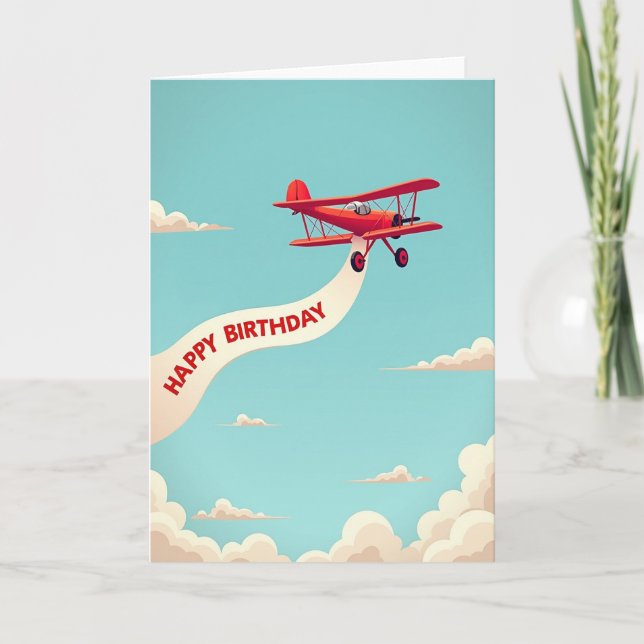 Biplane Birthday Banner Card (Front)