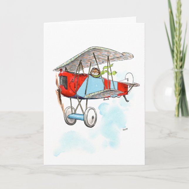 Biplane Bunny Card (Front)