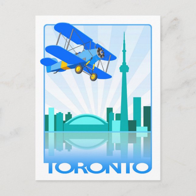 Biplane Over Toronto Retro Design Postcard (Front)