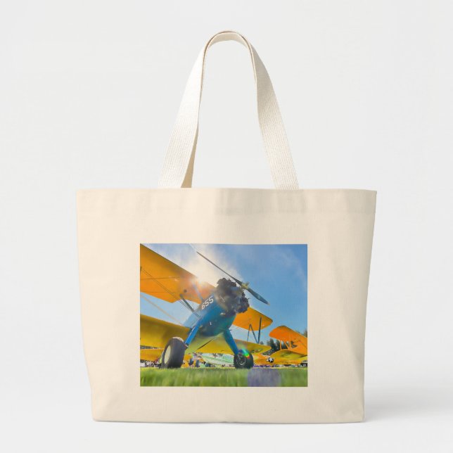 Biplane Sunshine Large Tote Bag (Front)