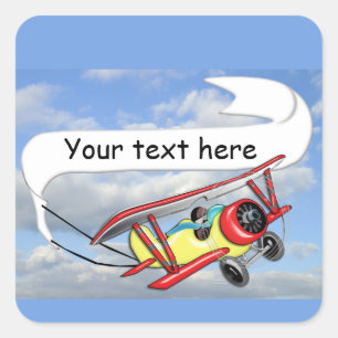 Biplane Towing Banner Customisable Square Sticker