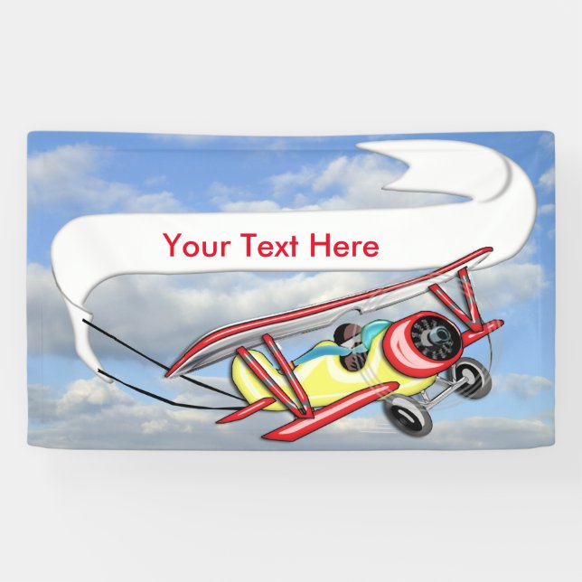 Biplane Towing Banner in Blue Sky & White Clouds (Horizontal)