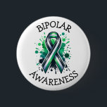 Bipolar Awareness Ribbon 6 Cm Round Badge<br><div class="desc">Buttons to help spread awareness for Bipolar Disorder with a black,  white and green striped awareness ribbon.</div>