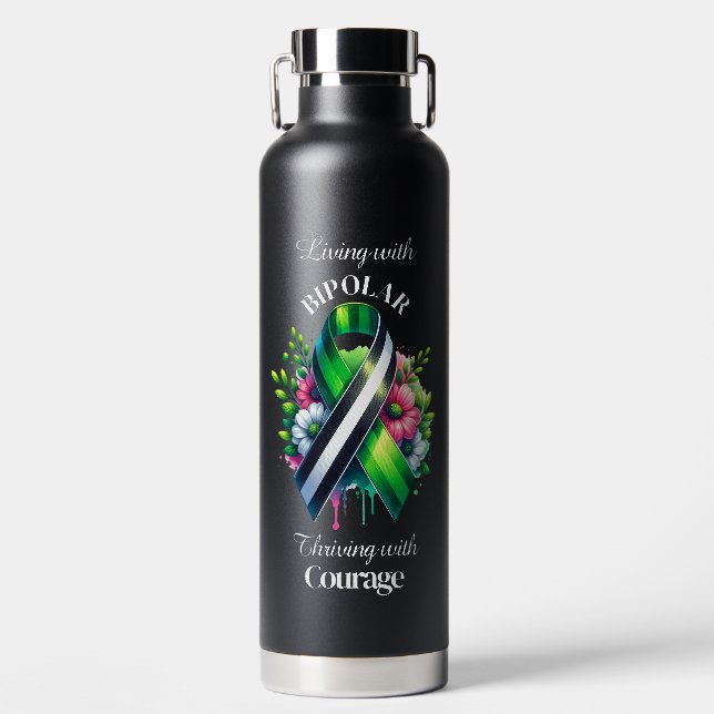 Bipolar Awareness | Thriving with Courage Water Bottle (Front)