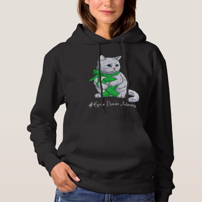 Bipolar Disorder Awareness Month Green Ribbon Cat Hoodie (Front)