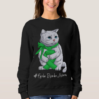Bipolar Disorder Awareness Month Green Ribbon Cat Sweatshirt