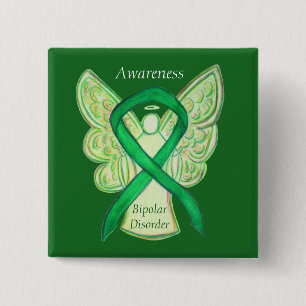 Bipolar Disorder Green Awarness Ribbon Angel Pin