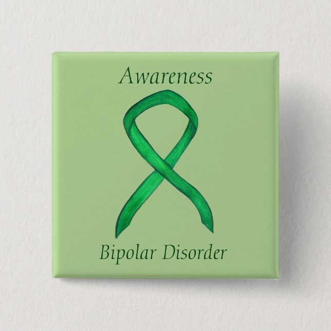 Bipolar Disorder Green Awarness Ribbon Custom Pin (Front)