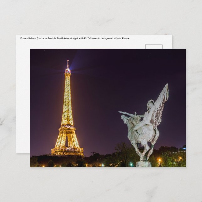 Bir-Hakeim at night bridge - Paris, France Postcard (Front/Back)