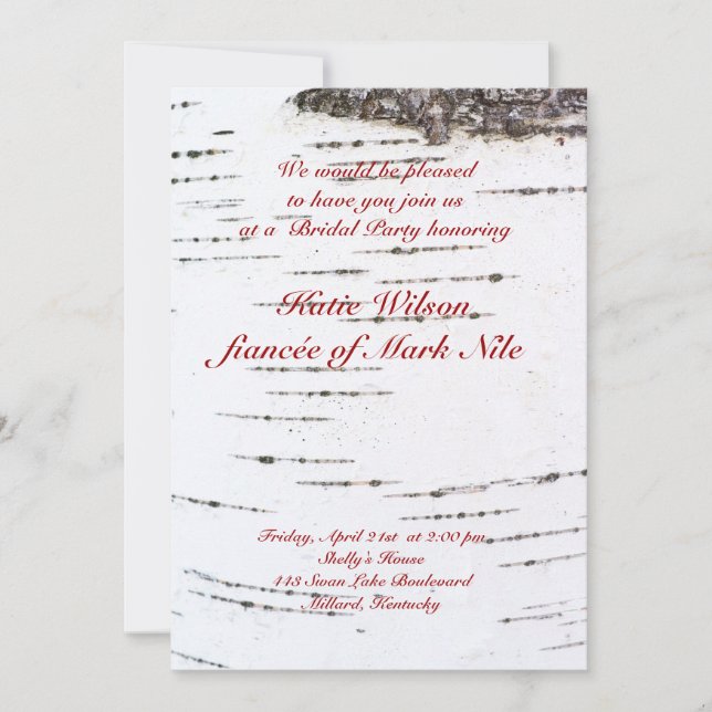 Birch bark bridal shower invitation (Front)