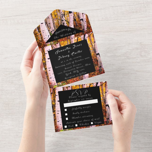 Birch Bark Fall Country Rustic Wood Leaves  All In One Invitation (Tearaway)