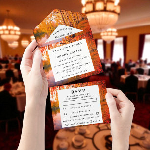 Birch Bark Fall Country Rustic Wood Leaves All In  One Invitation