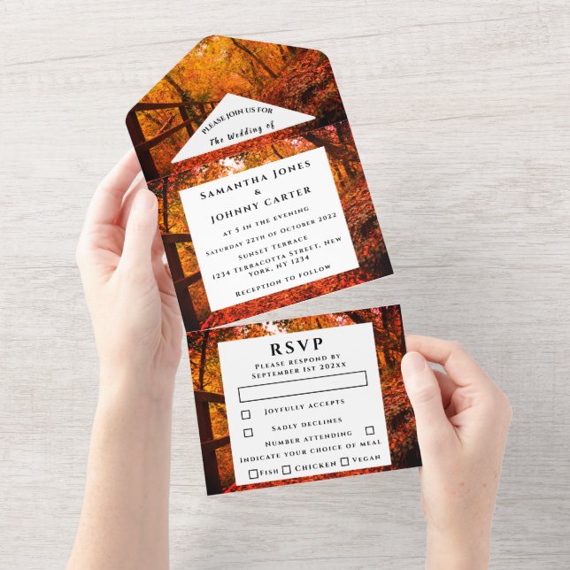 Birch Bark Fall Country Rustic Wood Leaves All In One Invitation (Tearaway)