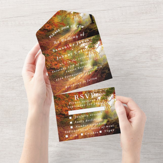 Birch Bark Fall Country Rustic Wood Leaves All In One Invitation (Tearaway)