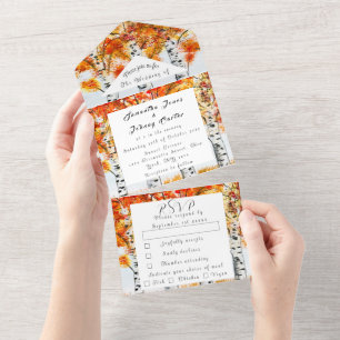 Birch Bark Fall Country Rustic Wood Leaves All In  One Invitation