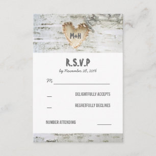 Birch Bark Heart Wedding RSVP Cards
