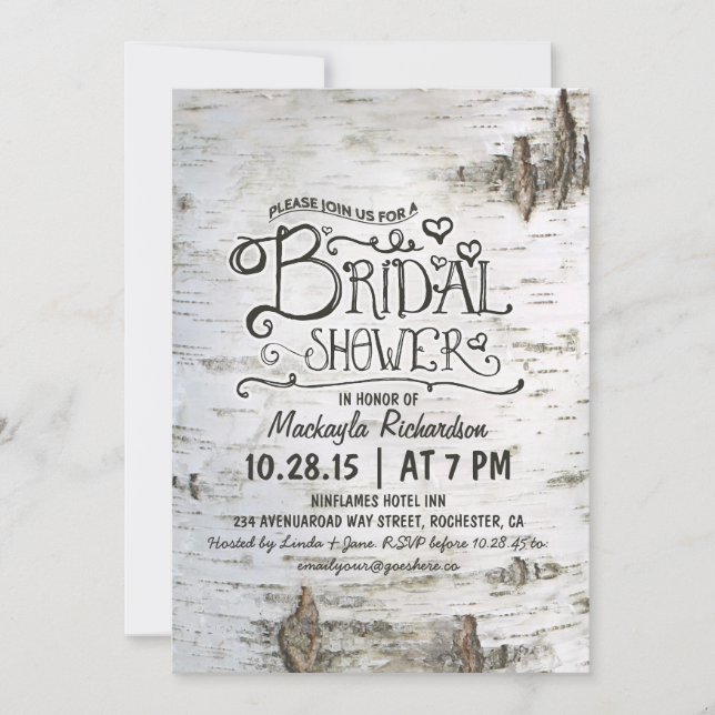 birch bark rustic country bridal shower invitation (Front)