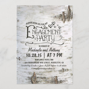 birch bark rustic country engagement party invite
