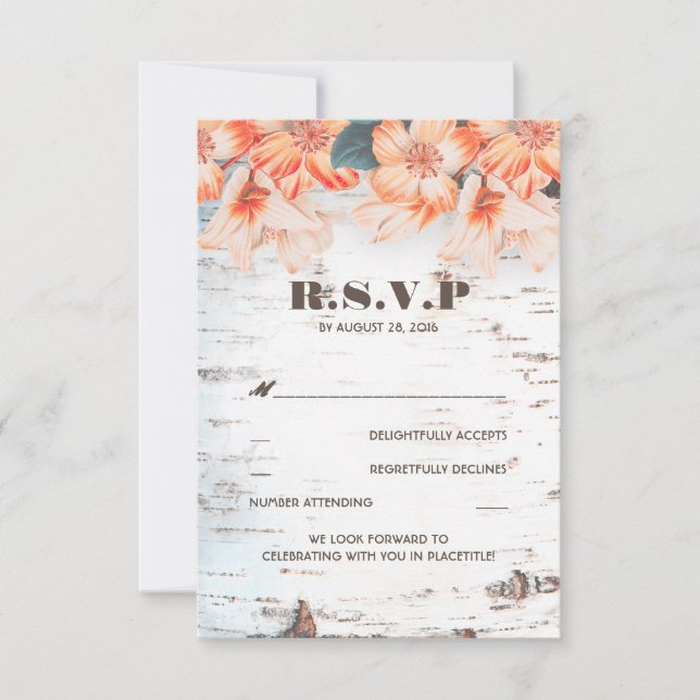 Birch Bark Rustic Country Wedding RSVP Cards (Front)