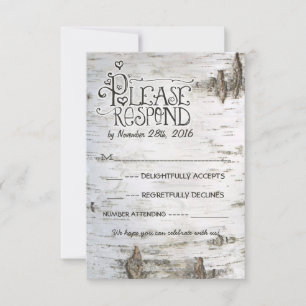 birch bark wedding RSVP Card