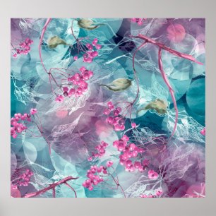 Birch Branch Watercolor Pattern Poster