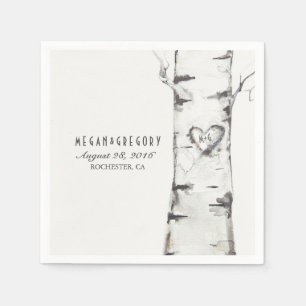 Birch Carved Heart Rustic Wedding Napkin