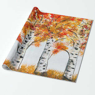 Birch Fall Birch Tree Autumn Country Leaves gift Wrapping Paper
