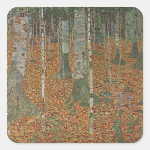 Birch Forest by Gustav Klimt, Vintage Art Nouveau Square Sticker