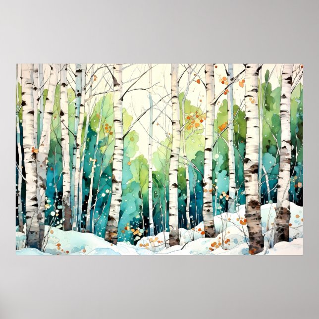 Birch Forest Landscape Art Poster (Front)