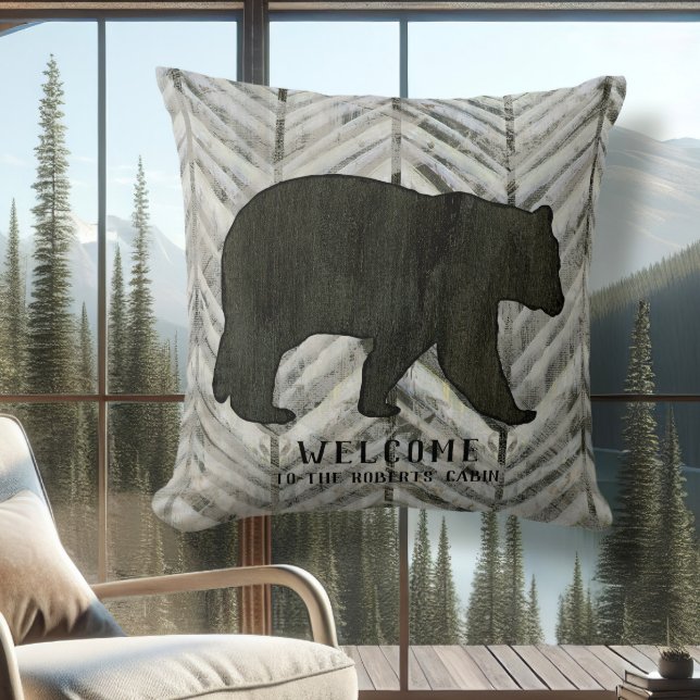 Birch Forest Lodge Black Bear Chevron Welcome Sign Cushion (Creator Uploaded)