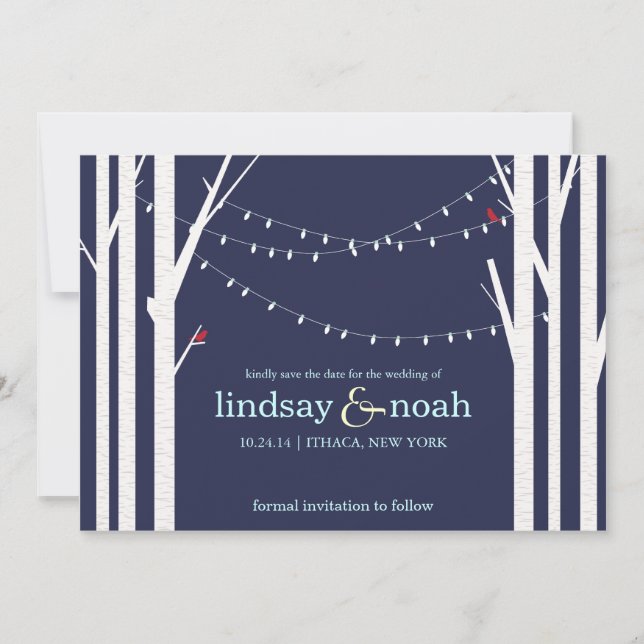 Birch Forest Navy Save the Date Announcements (Front)