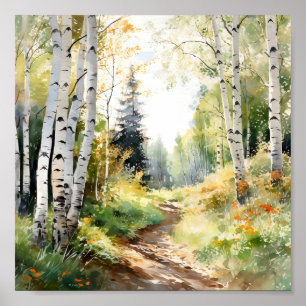 Birch Forest Painting Poster