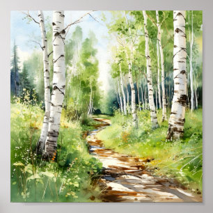 Birch Forest Painting Poster