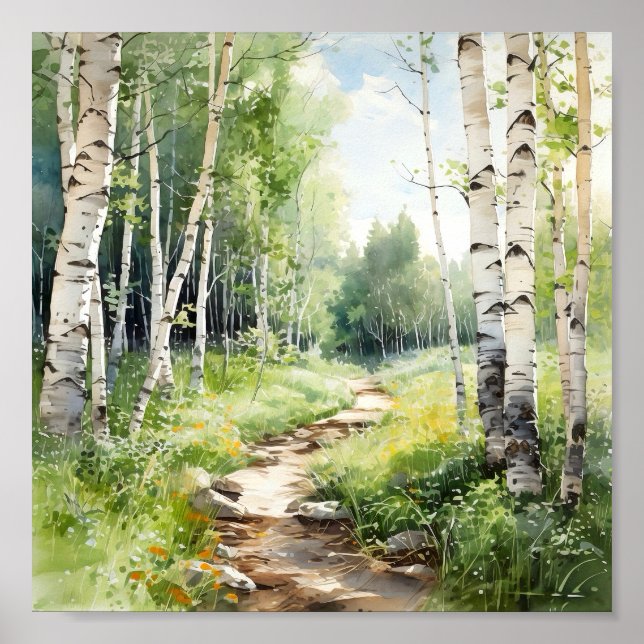 Birch Forest Painting Poster (Front)