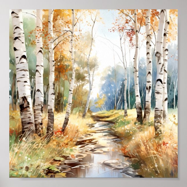 Birch Forest Painting Poster (Front)