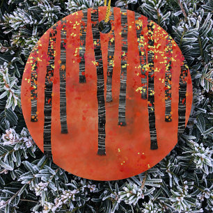 Birch Forest Red Ceramic Tree Decoration