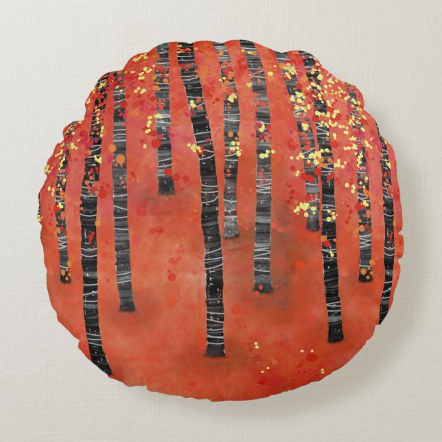 Birch Forest Red Round Cushion (Front)