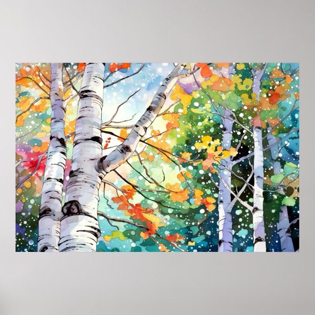 Birch Forest Watercolor Painting Art Print  (Front)