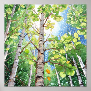 Birch Forest Watercolor Painting Poster