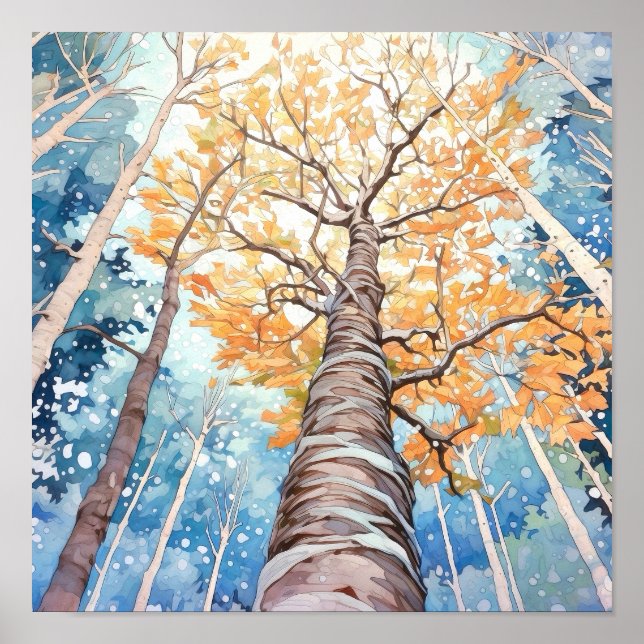 Birch Forest Watercolor Painting Poster (Front)
