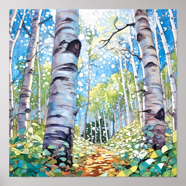 Birch Forest Watercolor Painting Poster (Front)