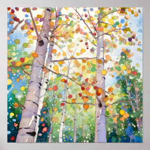 Birch Forest Watercolor Painting Poster