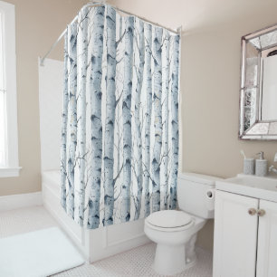 Birch grey white pattern shower curtain