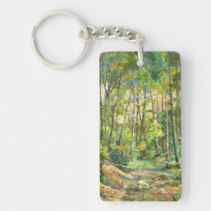 Birch grove painting watercolor on silk key ring