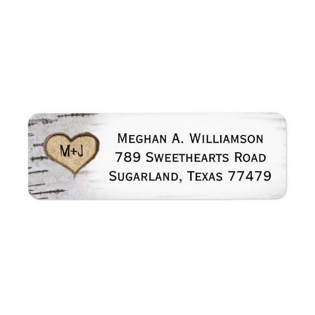 Birch heart initials rustic wedding return address (Front)